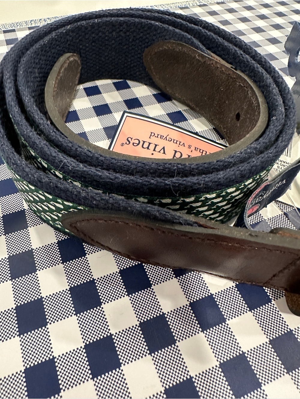 Vineyard Vines Woven Belt with Leather Trim - Whale design